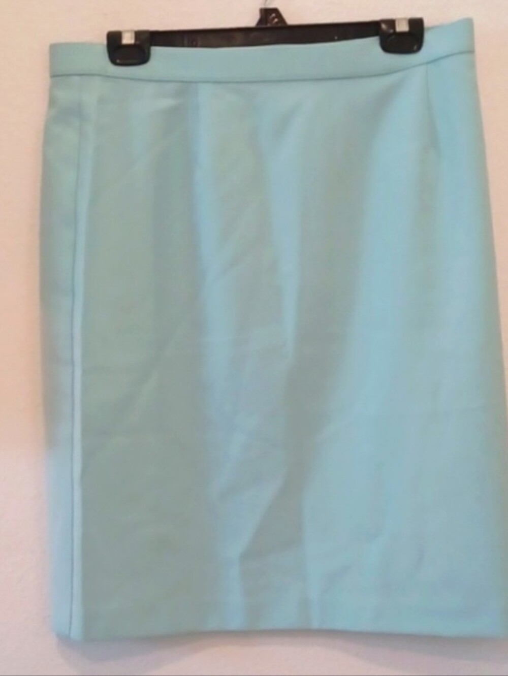 Like New Liz Baker Light Aqua Pencil Skirt Size 12P Midi Back Slit Office